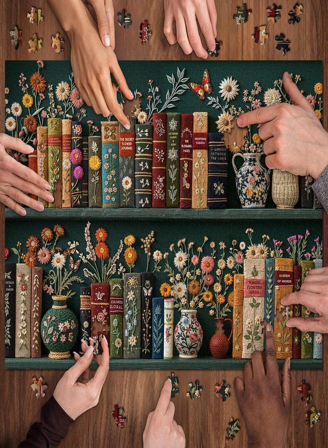 PPuzzling Wildflower Pages Puzzles for Adults 1000 Pieces, Vintage Flower Book Art Puzzle, Colorful Blooming Bookshelf Jigsaw Puzzle, Retro Floral Plant Aesthetic Puzzles for Book Lovers - Image 5